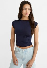 Stradivarius - OPEN - Basic T-shirt - dark blue Thumbnail Image 1