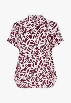 Korte mouwen overhemd met knopen, met bordeauxrode en witte abstracte bladprint en klassieke kraag.