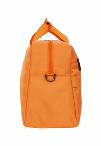Sac à déjeuner isolé orange avec une forme structurée, une fermeture éclair supérieure, une poche latérale et une poignée solide. Tissu texturé avec une finition lisse.