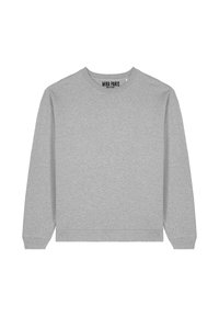 Felpa grigia realizzata in tessuto morbido, con collo tondo, maniche lunghe e polsini a costine, dal design semplice e senza loghi visibili.
