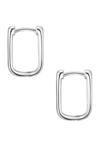 Sudraba apli auskari ar kvadrāta formu. Gluda, pulēta virsma un noapaļoti stūri. Nav redzamu rotājumu vai rakstu.