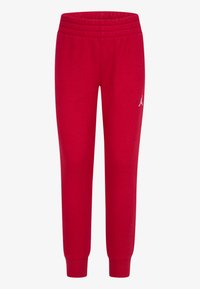 Pantalons de jogging en coton rouge avec un design à jambe fuselée, une taille élastique et un petit logo blanc accentué sur la cuisse gauche.
