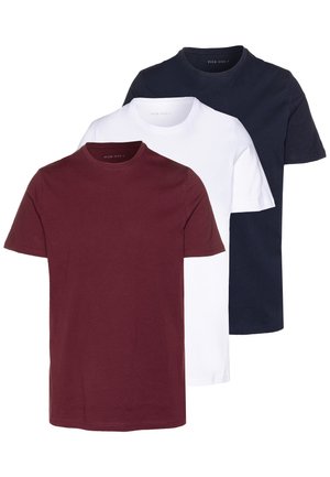 Sada tří triček v barvách burgundské, bílé a námořnické. Vyrobena z bavlny, s kulatým výstřihem, krátkými rukávy a jednotným barevným designem.