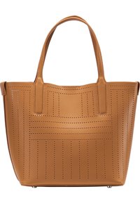 Sac fourre-tout beige perforé avec deux anses supérieures, forme rectangulaire, surface texturée, et des trous verticaux et horizontaux espacés régulièrement.