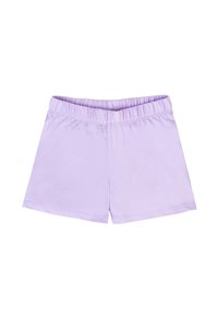 Shorts di cotone lavanda con vita elastica, caratterizzati da una texture liscia e un design a lunghezza ginocchio, senza tasche né dettagli aggiuntivi.
