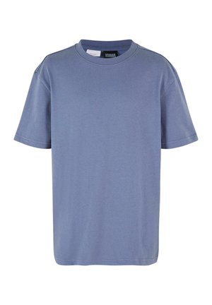 Short-sleeved t-shirt in light blue cotton, featuring a round neck and straight hem. Smooth texture with minimal stitching details.
