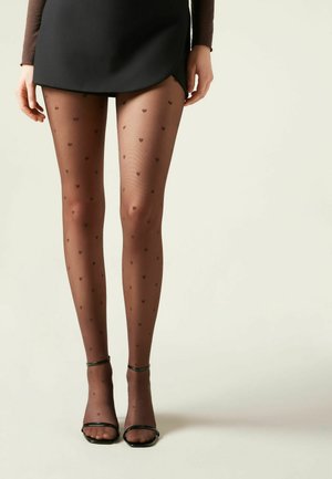 TRANSPARENTE DENIER MIT KLEINEN HERZEN - Strumpbyxor - braun mocha