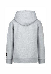 Kapuzensweater in lichtgrijs met een trekkoordkap, ribgebreide manchetten en een rechte zoom. Voorzien van een zijlabel voor branding.