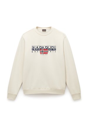Creme sweatshirt med rund halsudskæring, lange ærmer, prydet med et tekstlogo og et design af det norske flag i rød, blå og hvid. Blød stofstruktur.