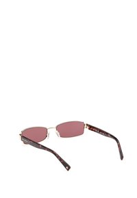 Sunglasses with a slim, rectangular frame in dark tortoiseshell, gold accents, and pink lenses. Notable star detail on the temple.