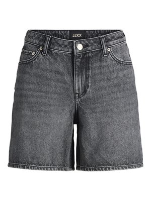 Μαύρα τζιν σορτς με φθορά, με κουμπί στο μπροστινό μέρος, θηλιές για ζώνη, μπροστινές τσέπες και ετικέτα JXX στη ζώνη μέσης.