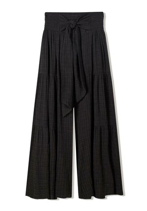 Bershka TEXTURED WIDE-LEG - Pantalon classique - black