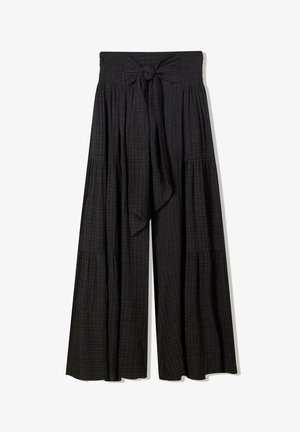 Bershka TEXTURED WIDE-LEG - Broek - black