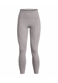 Leggings gris taille haute fabriqués en tissu extensible, avec une texture lisse, un design ajusté et sans coutures ni ornements visibles.