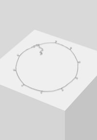 Sølv kæd necklace med flere små perler fordelt langs kæden, poleret finish, justerbar lås til tilpasning af størrelse.
