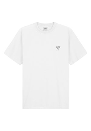 Maglietta in cotone bianco con maniche corte, scollo rotondo e piccolo logo nero "arte" sul lato sinistro del petto. Texture liscia, vestibilità classica.
