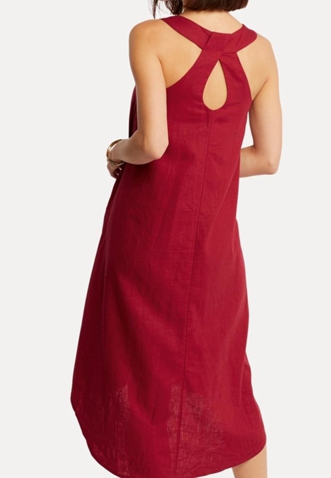 knee length dresses for ladies Linen Dress with 3/4 Sleeves and Princess Seams 'Delilah', Midi Length