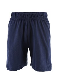 Marineblauwe shorts van zachte stof met een elastische tailleband, relaxte pasvorm en rechte pijpen. Geen zakken of extra details.