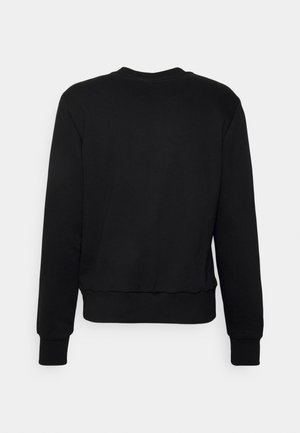 Sweat-shirt noir à manches longues avec poignets et ourlet côtelés, montré de dos sur un fond gris clair uni.