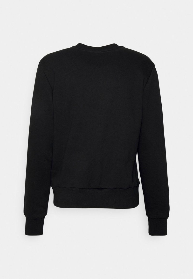 Sweat-shirt noir à manches longues avec poignets et ourlet côtelés, montré de dos sur un fond gris clair uni.