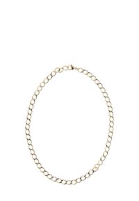 Arany lánc nyaklánc ovális szemekből, sima felülettel és kapoccsal. Egyszerű kialakítás, egységes felülettel és egyenletes láncszem mérettel.