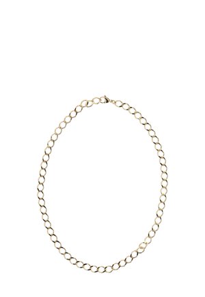 Guldkæde med ovale led, glat overflade og lås. Enkel design med ensartet finish og ensartet størrelse på led.