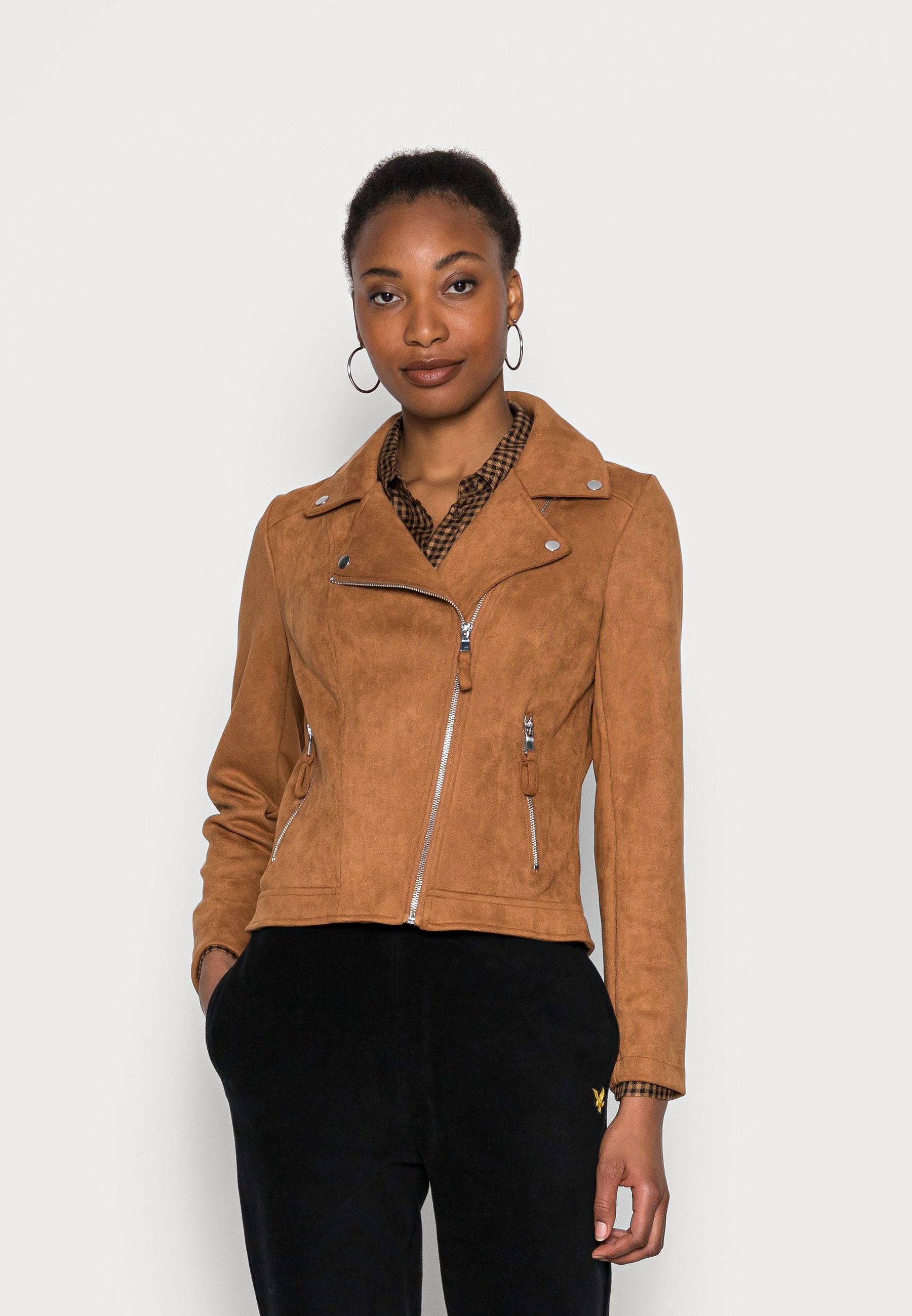 Springfield ANTELINA BIKER - Chaqueta de cuero sintético - dark  brown/marrón - Zalando.es