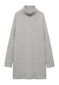 Pull à col roulé surdimensionné gris clair, fabriqué en tissu doux, avec un col côtelé et des manches longues, et un ourlet droit.
