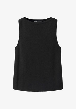 Haut noir sans manches en maille avec encolure ronde, design simple et ourlet droit.