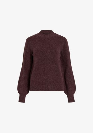 Bordo džemperis ar apaļu kakla izgriezumu, garām balonu piedurknēm, ribotiem piedurkņu galiem un mīkstu, teksturētu apdari.