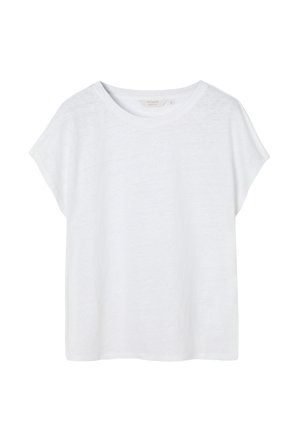 White short-sleeve loose-fit women's T-shirt with round neckline, plain design, and soft fabric texture.