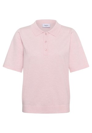 Svetloružové krátky rukáv pletené polo tričko s tromi gombíkmi vpredu a golierom, s označením značky Saint na krku.