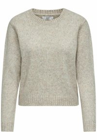 Pull en tricot à col rond et manches longues de couleur beige clair avec poignets, col et ourlet côtelés, taille petite, étiquette marquée JDY.