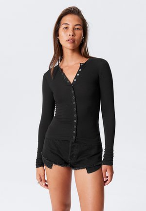 SLIM LONG SLEEVED BUTTONED CARDIGAN - Cardigan - black