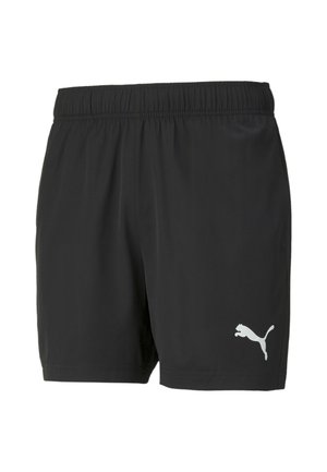 Black athletic shorts made of lightweight fabric, featuring an elastic waistband and a white Puma logo on the left side.
