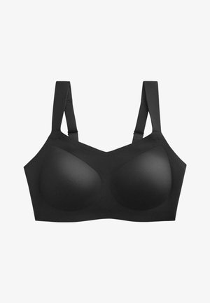 Soutien-gorge noir sans couture avec bonnets moulés et larges bretelles réglables, conçu pour un maintien et un confort optimal.