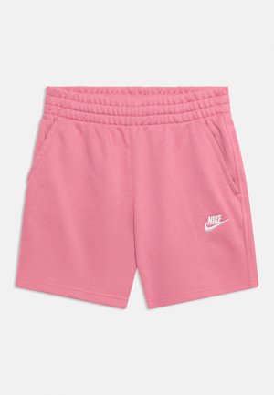 Shorts Nike roses avec taille élastique, poches latérales et logo blanc Nike sur la partie inférieure de la jambe gauche.