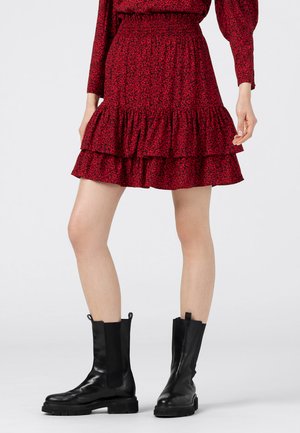 KURZER MIT MILLEFLEURS-PRINT - Pleated skirt - rot