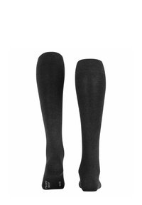 Kniestrümpfe in Dunkelgrau, aus einem glatten, dehnbaren Material, mit einem gerippten Design und markierten Akzenten auf den Sohlen.