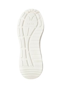 Suola bianca in gomma per scarpa con motivi geometrici del battistrada e testo "D.A.T.E." in rilievo vicino al tallone.