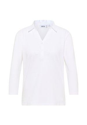 Witte langekleurige polo met knoopsluiting, klassieke kraag en een iets relaxte pasvorm. Gemaakt van zacht, glad materiaal zonder patronen.