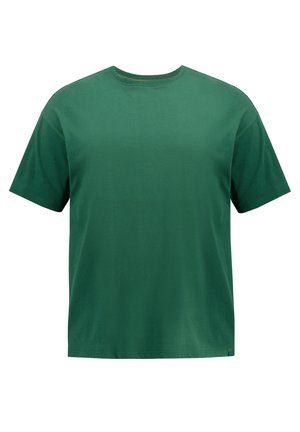 Grön bomull t-shirt med rund hals, korta ärmar och avslappnad passform. Har en slät textur och en subtil varumärkesetikett längst ner.