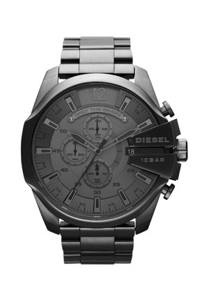 Zwarte Diesel chronograaf polshorloge met metalen band, drie subdials, datumweergave en de slogan "Only The Brave" op de wijzerplaat.