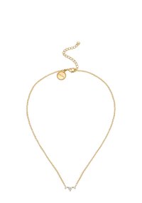 Collana in oro con un design minimalista e accentuata da tre gemme trasparenti al centro, dotata di chiusura a moschettone.