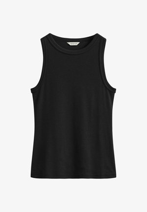 Schwarzes, ärmelloses, geripptes Tanktop mit rundem Ausschnitt und GANT-Label innen im Kragen.