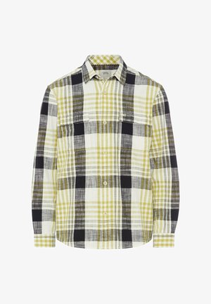 Langärmliges kariertes Hemd in Gelb, Schwarz und Weiß. Verfügt über geknöpfte Brusttaschen und einen klassischen Kragen. Aus leichtem Stoff gefertigt.