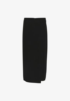 Černá tužková sukně z hladké, elastické tkaniny, s zadním zipem a bočním rozparkem pro lepší pohyb. Jednoduchý, elegantní design.