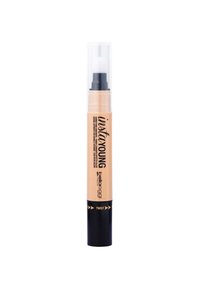 Penna per correttore liquido con meccanismo a twist. Cappuccio trasparente, corpo beige e base nera. Punta dell'applicatore morbida per sfumare.