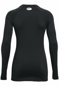 Czarna, długą rękawicą koszulka kompresyjna z gładką teksturą, okrągłym dekoltem i rękawami raglanowymi. Posiada małe logo z tyłu.