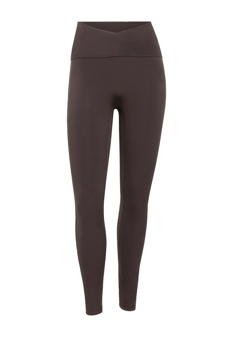 Sorte, højtaljede leggings lavet af strækbart, glat materiale. Har et krydsdesign ved taljen for ekstra komfort og støtte.